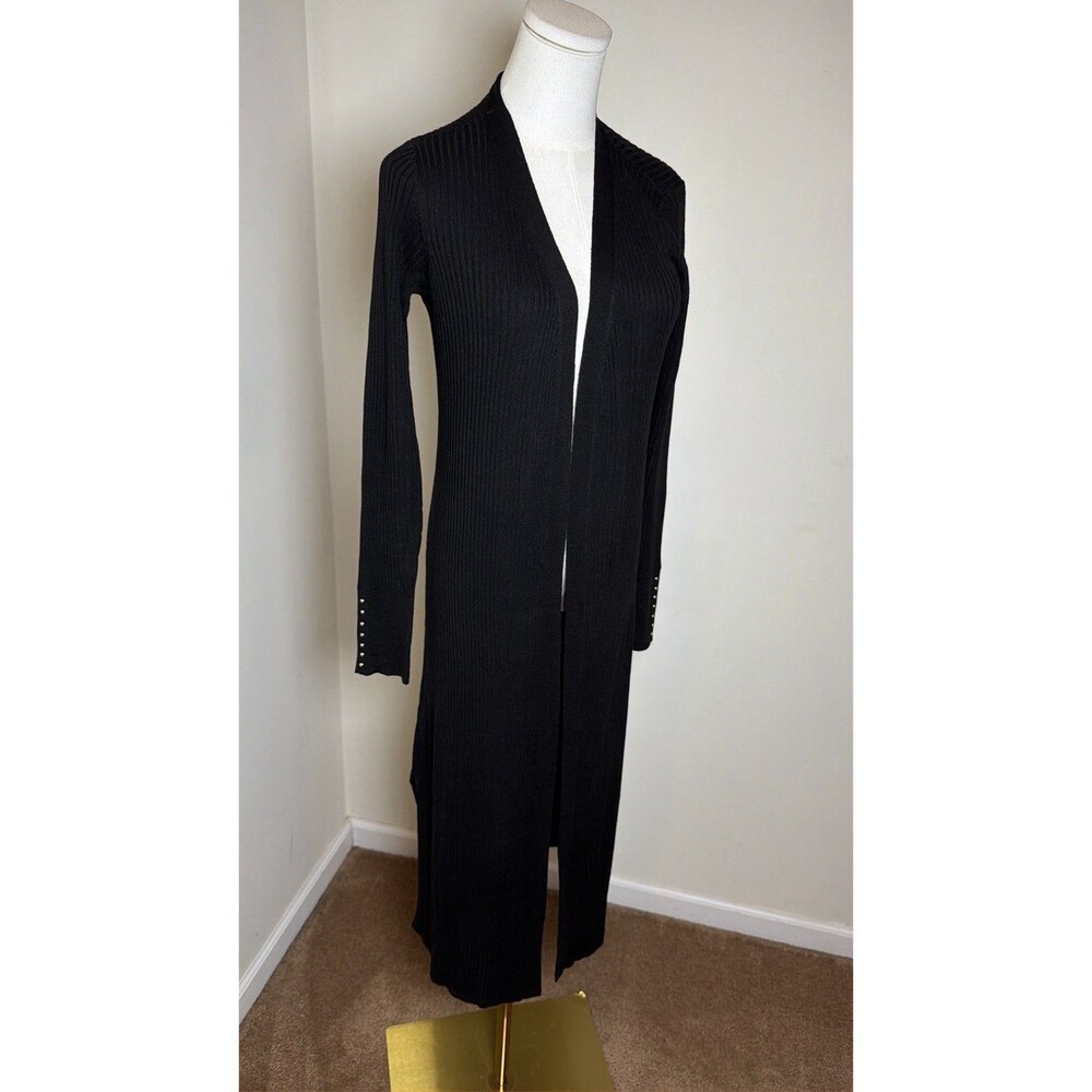 White House Black Market Cardigan M Black Wool Blend Long Duster Chic Luxury